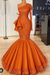 Orange Glitter Mermaid Prom Dress Long Sleeves Floral Lace Party Dress - Prom Dresses