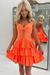 Orange Glitter Tiered Ruffle Short Homecoming Dress Strapless Sweetheart Mini Prom Dress