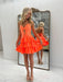 Orange Glitter Tiered Ruffle Short Homecoming Dress Strapless Sweetheart Mini Prom Dress