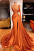 Orange One Shoulder Mermaid Prom Dress Beaded with Split