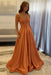 Orange Off-the-Shoulder A-line Evening Dress Lace Prom Dress Long