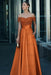 Orange Off-the-Shoulder Satin Aline Formal Dress with Beadings