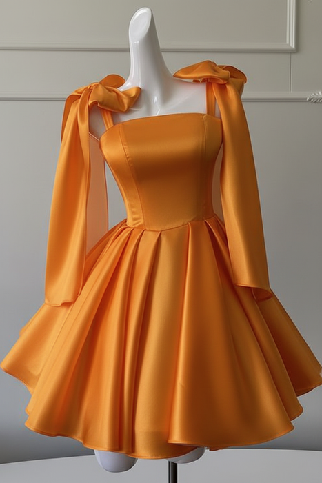 Orange Sexy Satin Aline Homecoming Dress Short Prom Dress with Straps