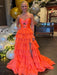 Orange Strapless Tiered Ruffle Chiffon Prom Dress Long with Slit