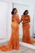 Orange Stylish One-Shoulder Deep V-Neck Mermaid Prom Dress with Appliques