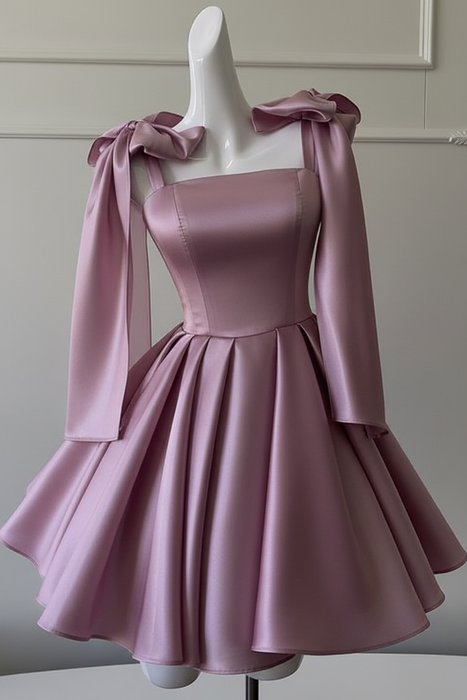 Orchid Sexy Satin Aline Homecoming Dress Short Prom Dress with Straps
