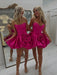 Hot Pink Strapless Satin Bubble Homecoming Dress Short with 3D Rose Flower