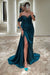 Peacock Off-the-Shoulder Split Mermaid Evening Dress Sleeveless