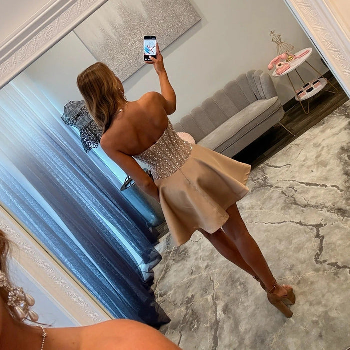 Pearl Corset Bow A-Line Homecoming Dress