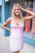 Pink Pearl Embellished Corset Mini Homecoming Dress Strapless Sweetheart Bodycon Dress