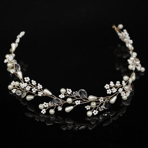 New Fashion Pearl Flower Handmade Womens Tiaras | Bridelily - gold - tiaras