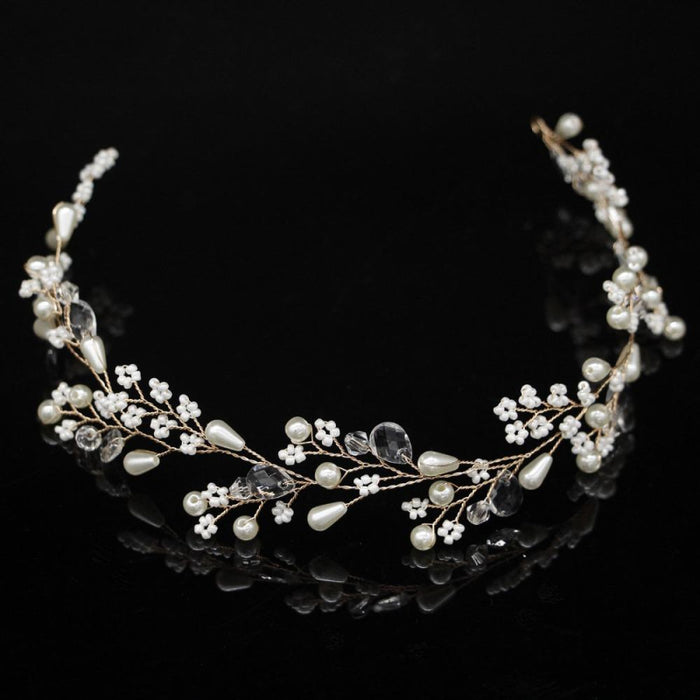 New Fashion Pearl Flower Handmade Womens Tiaras | Bridelily - gold - tiaras