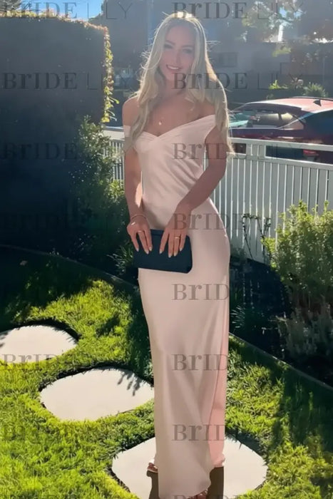 Pearl Pink Off-the-Shoulder Ruffle Satin Mermaid Prom Dress