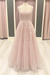 Pearl Pink A Line Lace Long Prom Dresses