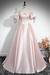 Pearl Pink A-Line Pleated Off-The-Shoulder Prom Dress