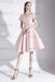 Pearl Pink A-Line V-Neck Knee-Length Short Sleeves Pleated Satin Cocktail Dress 