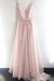 Pearl Pink A Line V Neck Spaghetti Straps Tulle Prom Dresses