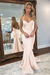 Pearl Pink Backless Mermaid Prom Dress Long V Neck