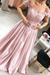 Pearl Pink Off-the-Shoulder Lace Applique Satin Aline Evening Dresses