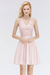 Pearl Pink V-Neck Short Lace Bridesmaid Dresses