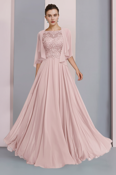 Pearl Pink Floor-Length A-Line Mother of the Bride Dress with Princess Scoop Neckline