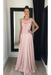 Pearl Pink Chiffon A-Line Prom Dress Scoop Neck with Lace Appliques