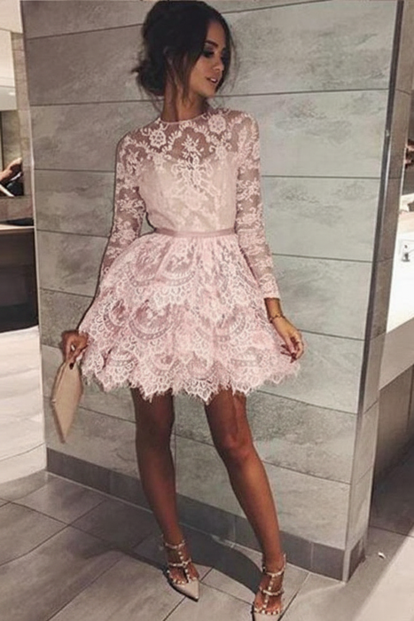 Mini Long Sleeve Lace Cocktail Dress Homecoming & Sweet 16