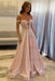 Pearl Pink Off-the-Shoulder A-line Evening Dress Lace Prom Dress Long