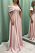 Pearl Pink Elegant Off-the-Shoulder Long Evening Dress Pleated