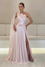 Pearl Pink One-Shoulder Sleeveless Chiffon Evening Dresses Long with Side Slit - Prom Dresses