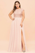 Pearl Pink Plus Size Bridesmaid Dress Lace with Split Cap Sleeves Chiffon Wedding Guest Dress