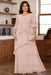 Pearl Pink Plus Size Ruffles Chiffon Mother of the Bride Dress Scoop Neck with Half Sleeves