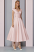 Pearl Pink Satin A-Line Mother of the Bride Dress V Neck Tea Length Wedding Guest Dress - Prom Dresses