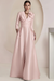 Pearl Pink Satin V-Neck Mother of the Bride Dress with 3/4 Sleeves with Split Front