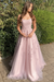 Pearl Pink Stylish Lace Long Prom Dress with Spaghetti Straps