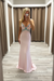 Pearl Pink V-Neck Sleeveless Sweep/Brush Train With Beading Spandex Dresses - Prom Dresses