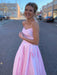 Pink A Line Satin Floral Long Prom Dresses with Pockets, Floral Pink Formal Graduation Evening Dresses