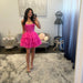 Pink Corset Tiered Tulle Short Homecoming Dress with Pearl