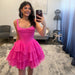 Pink Corset Tiered Tulle Short Homecoming Dress with Pearl