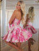 Pink Floral Jacquard Strapless Homecoming Dress with Bow & Bubble Skirt