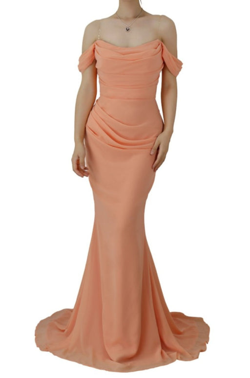 Pink Lotus Root Off-the-shoulder Long Mermaid Prom Dress