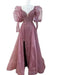 Pink Mermaid High Split Evening Dress, Beaded Bubble Sleeve