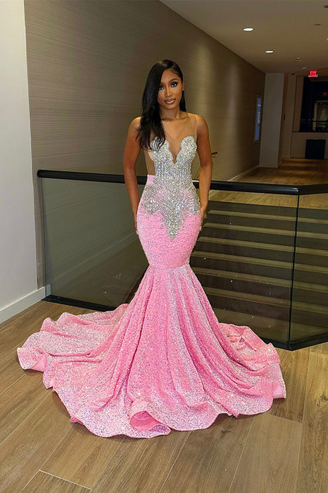 Glitter Sequins Pink Prom Dress Mermaid with Appliques
