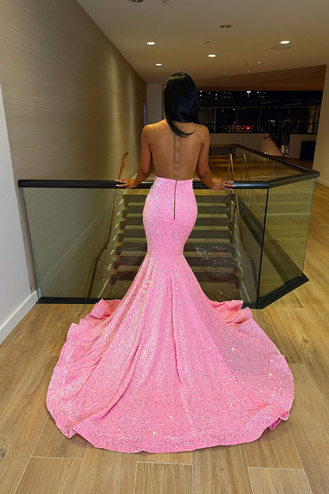 Glitter Sequins Pink Prom Dress Mermaid with Appliques