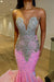 Glitter Sequins Pink Prom Dress Mermaid with Appliques