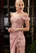 Pink Off-The-Shoulder Mermaid Prom Dress with Applique Split Beadings