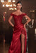 Pink Off-The-Shoulder Mermaid Prom Dress with Applique Split Beadings