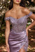 Pink Off-The-Shoulder Mermaid Prom Dress with Applique Split Beadings