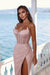 Pink One Shoulder Mermaid Split Prom Dress with Sequins