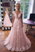 Pink Romantic Sleeveless Aline Wedding Dress 3D Floral Lace Tulle Bridal Dress
